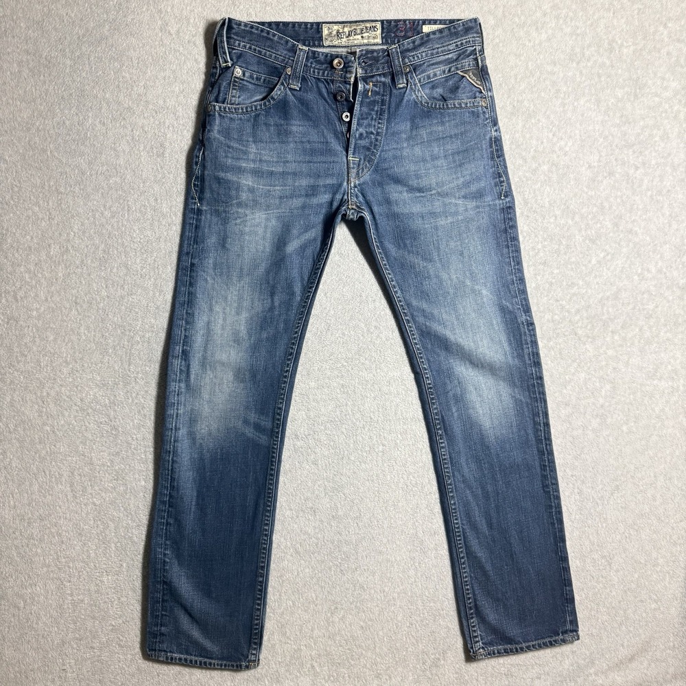 Replay Tillbor Jeans Mens 31x32 Blue Regular Fit Straight Leg Denim Button Fly